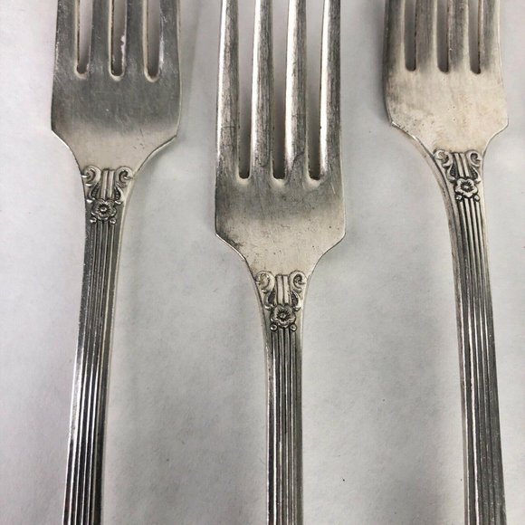 6 Grille Forks 7 1/2 Inch Wm A Rogers Oneida Sectional Lido Silverplate VTG Lot - Picture 4 of 12